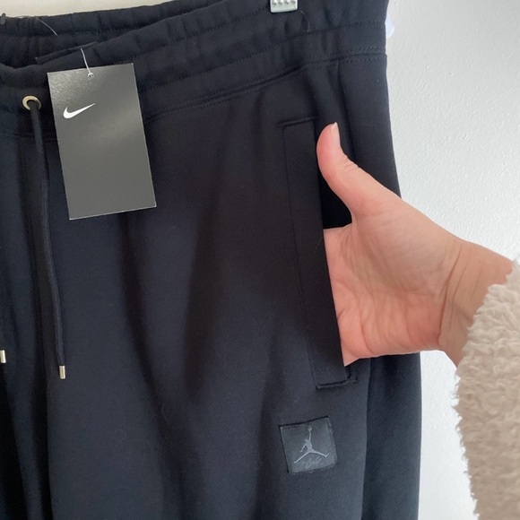 NWT Women Nike Jordan Fleece Sweatpants Flight Wide Leg Black XL Loose Fit Baggy - Picture 4 of 9